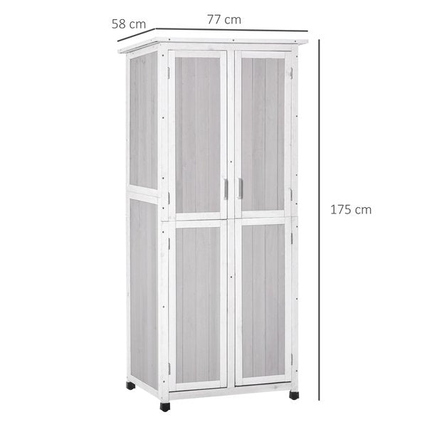 Double Door Wooden Garden Cabinet Tool Storage W/ 3 Tier Shelves - White