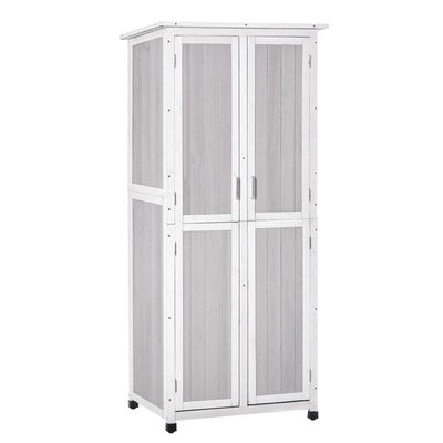 Double Door Wooden Garden Cabinet Tool Storage W/ 3 Tier Shelves - White