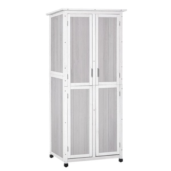 Double Door Wooden Garden Cabinet Tool Storage W/ 3 Tier Shelves - White