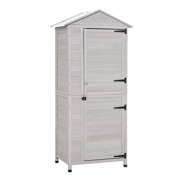 4 Tier Wooden Cabinet Storage Shed W/ Hook Foot - Light Grey