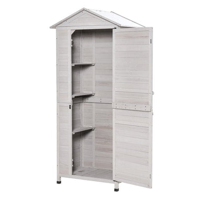 4 Tier Wooden Cabinet Storage Shed W/ Hook Foot - Light Grey