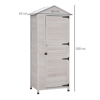 4 Tier Wooden Cabinet Storage Shed W/ Hook Foot - Light Grey