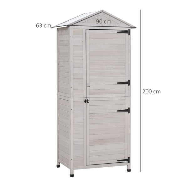 4 Tier Wooden Cabinet Storage Shed W/ Hook Foot - Light Grey