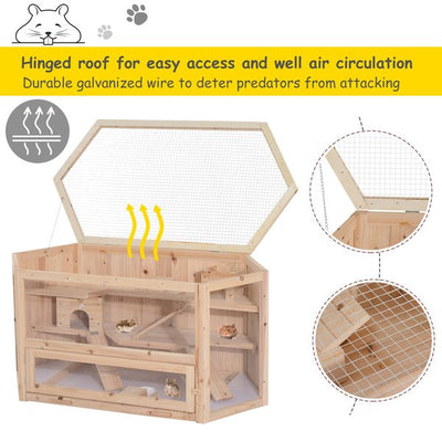 Wooden Hamster Cage Rat Mouse Rodent Small Pet Animal Hut Box, 115Lx60Wx58H Cm