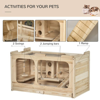 Jaula de madera para hámster, kit para roedores y animales pequeños, casa de juegos para interior