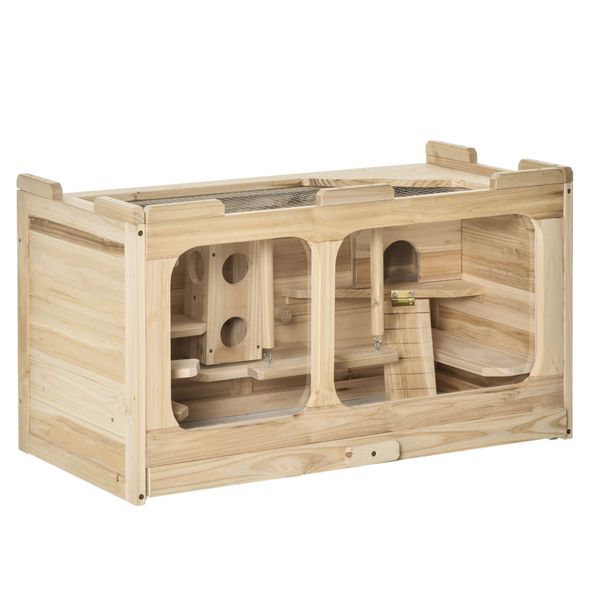 Wooden Hamster Cage Rodent Small Animal Kit Play House For Indoor