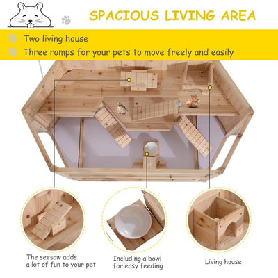 Wooden Hamster Cage Rat Mouse Rodent Small Pet Animal Hut Box, 115Lx60Wx58H Cm