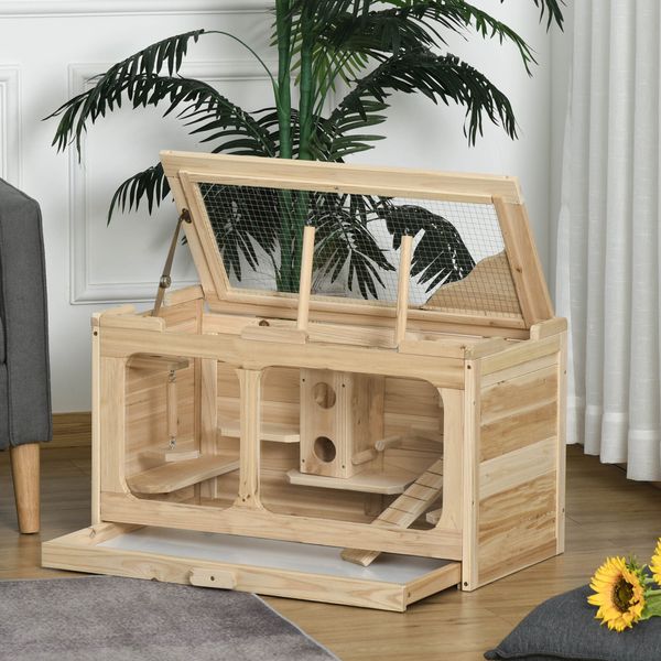 Jaula de madera para hámster, kit para roedores y animales pequeños, casa de juegos para interior