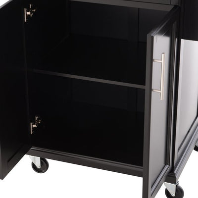 Wooden Kitchen Cart MDF Stainless Steel Top Island - Black