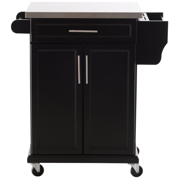 Wooden Kitchen Cart MDF Stainless Steel Top Island - Black