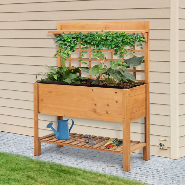 Wooden Planter Elevated Garden Bed W/ 2 Shelves