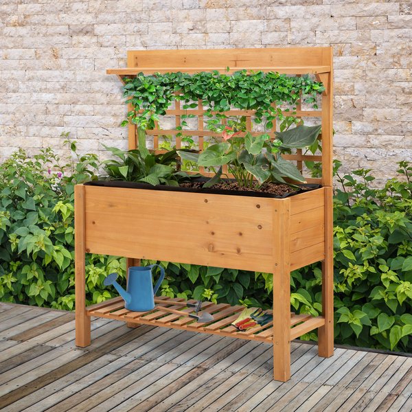 Wooden Planter Elevated Garden Bed W/ 2 Shelves