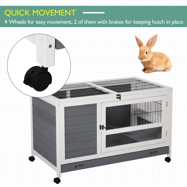 Wooden Rabbit Hutch Elevated Pet Bunny House Cage With Slide-Out Tray Indoor- Grey