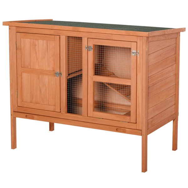 Wooden Rabbit Hutch Elevated Pet Bunny House With Slide-Out Tray Openable Roof