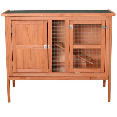 Wooden Rabbit Hutch Elevated Pet Bunny House With Slide-Out Tray Openable Roof