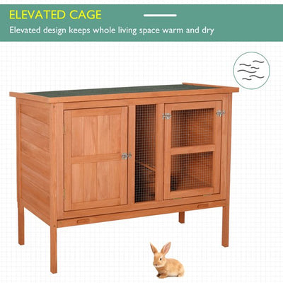 Wooden Rabbit Hutch Elevated Pet Bunny House With Slide-Out Tray Openable Roof