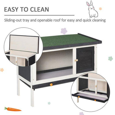 Wooden Rabbit Hutch Small Animal Habitat W/ Dropping Tray Opeanble Asphalt Roof