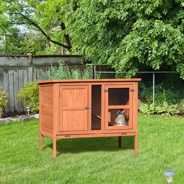 Wooden Rabbit Hutch Elevated Pet Bunny House With Slide-Out Tray Openable Roof