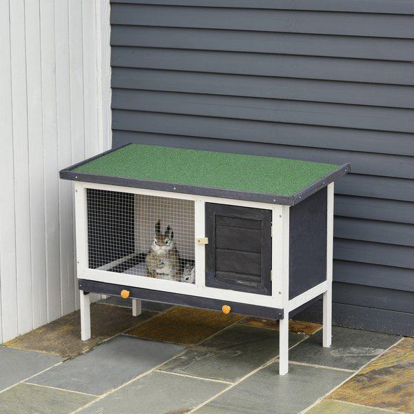 Wooden Rabbit Hutch Small Animal Habitat W/ Dropping Tray Opeanble Asphalt Roof