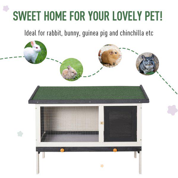 Wooden Rabbit Hutch Small Animal Habitat W/ Dropping Tray Opeanble Asphalt Roof