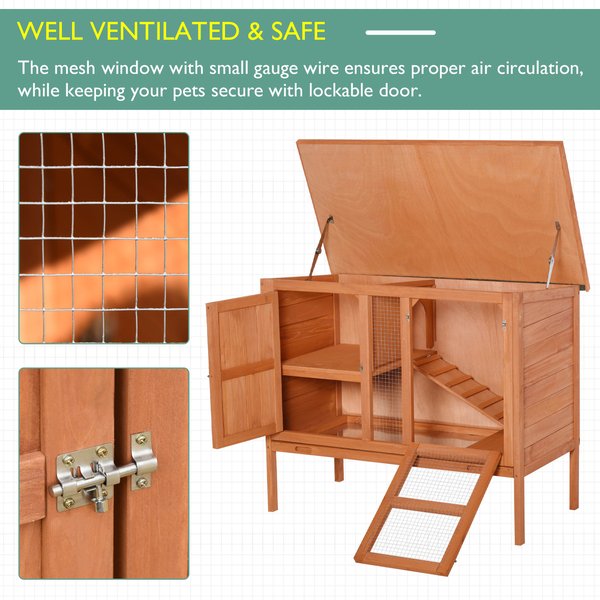 Wooden Rabbit Hutch Elevated Pet Bunny House With Slide-Out Tray Openable Roof