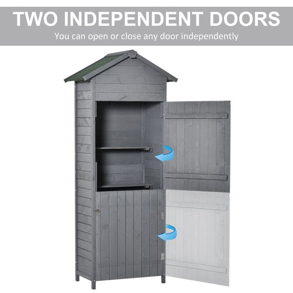 Wooden Shed Utility Timber Storage Tool Cabinet With Lockable Door - Grey