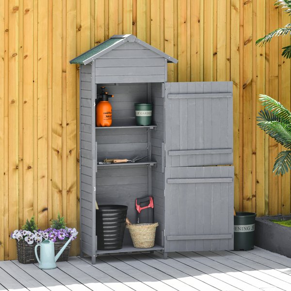 Wooden Shed Utility Timber Storage Tool Cabinet With Lockable Door - Grey