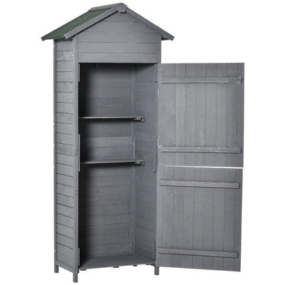 Wooden Shed Utility Timber Storage Tool Cabinet With Lockable Door - Grey