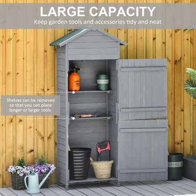 Wooden Shed Utility Timber Storage Tool Cabinet With Lockable Door - Grey