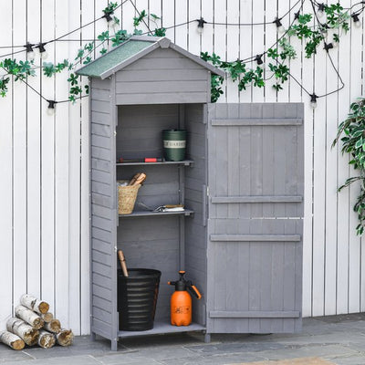 Wooden Shed Utility Timber Storage Tool Cabinet With Lockable Door - Grey