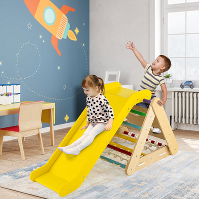 4-in-1 Wooden Triangle Climbing Set with Ramp Sliding Board-Colourful