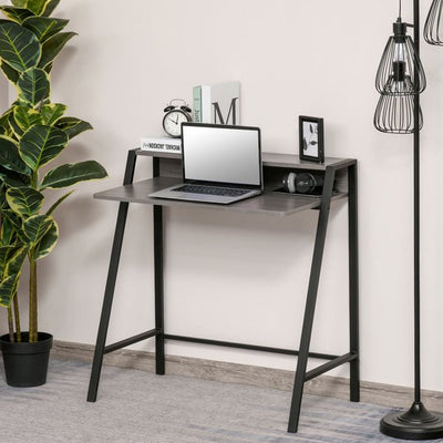 Wooden Writing Desk Computer Table With Storage Shelf, Steel Frame For Home Office