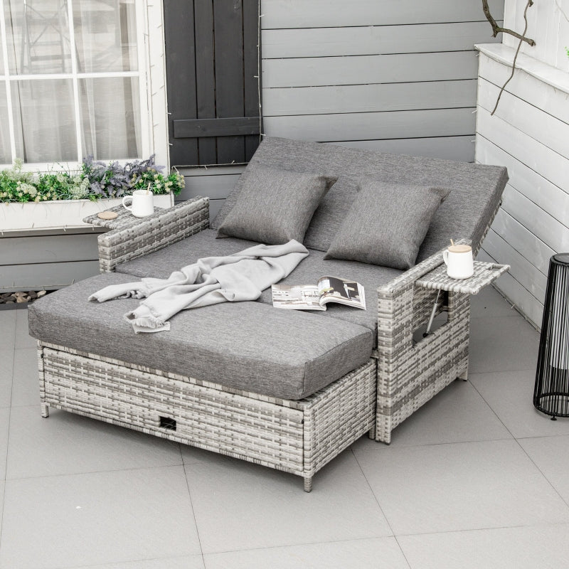 Outdoor Garden Rattan Furniture Set 2 Seater Patio Lounger Daybed Sunbed