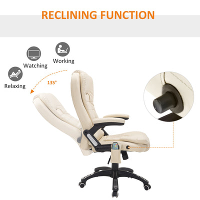 HOMCOM Executive Office Chair with Massage and Heat, High Back PU Leather Massage Office Chair With Tilt and Reclining Function, Beige