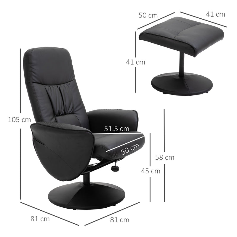 HOMCOM Executive Recliner Chair High Back and Footstool Armchair Lounge Seat Black