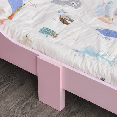 HOMCOM Kids Wooden Bed with Crown Modeling Safety Side Rails Easy to Clean Perfect Gift for Toddlers Girls Age 3 to 6 Years Old Pink