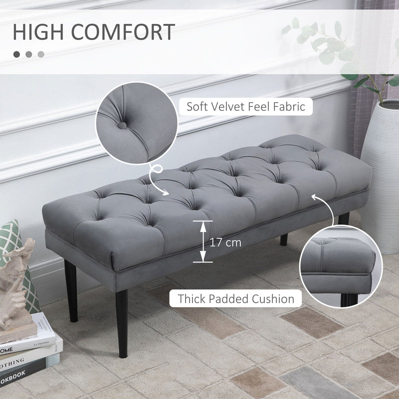 HOMCOM Entryway Bench, Bed End Bench, Button Tufted Window Seat, Upholstered Accent Stool for Living Room, Bedroom, Hallway, Grey