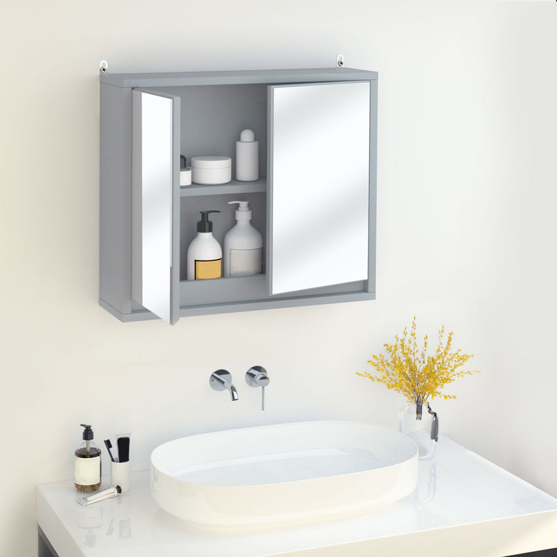 Wall Mounted Bathroom Mirror Cabinet, 48Wx14.5Dx45H cm-Grey