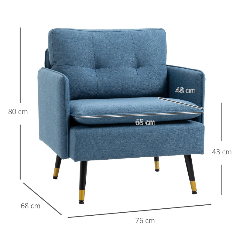 Modern Armchairs With Steel Legs, Dark Blue