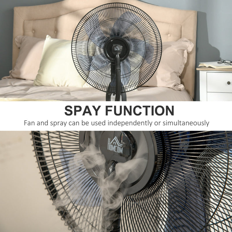 HOMCOM Pedestal Fan with Water Mist Spray, Standing Fan, Humidifying Misting Fan with 3 Speeds, 2.8L Water Tank, Black