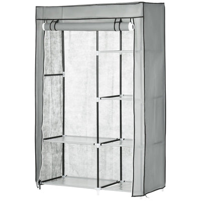 Fabric Wardrobe, Portable With 6 Shelves, Light Grey