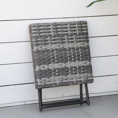 Square PE Wicker Rattan Folding Table - Grey