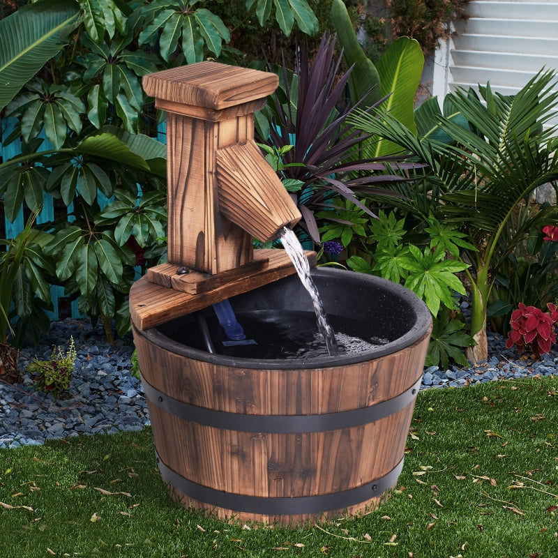 Wood Barrel Patio Water Fountain Garden Decorative Ornament Feature