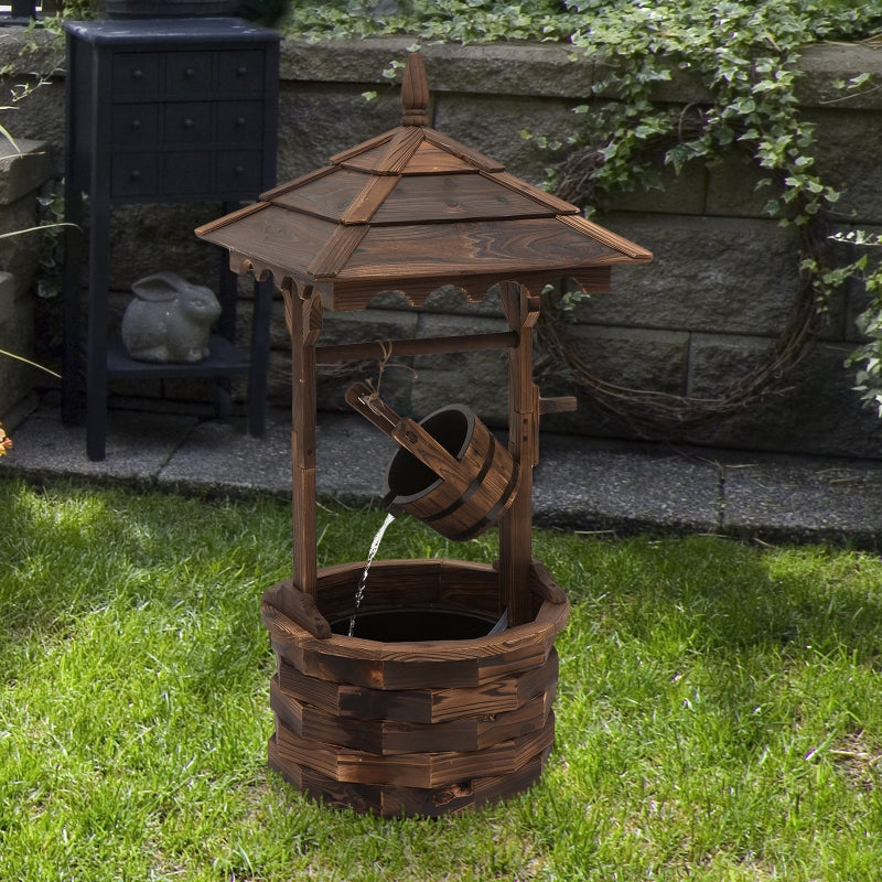 Wooden Garden Wishing Well Fountain Barrel Waterfall Rustic