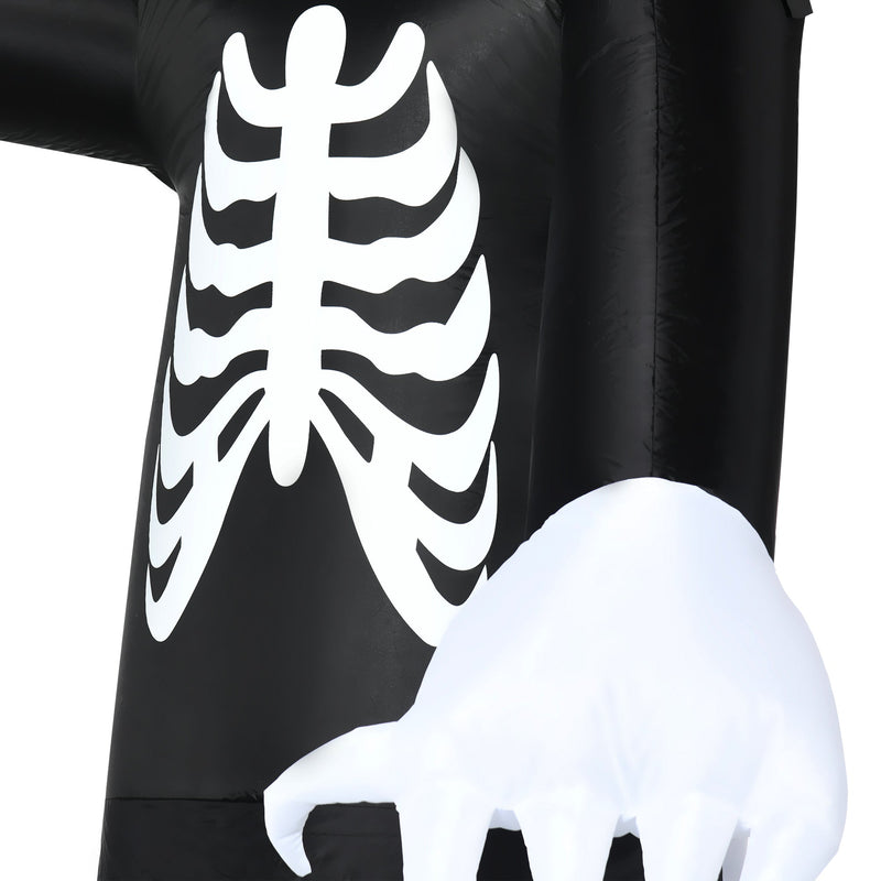 HOMCOM Next Day Delivery 12ft Inflatable Halloween Skeleton Ghost, Blow-Up Outdoor LED Display with Disco Rotating Light