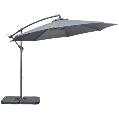 3m Overhanging Garden Parasol, With Weights And Cover - Grey