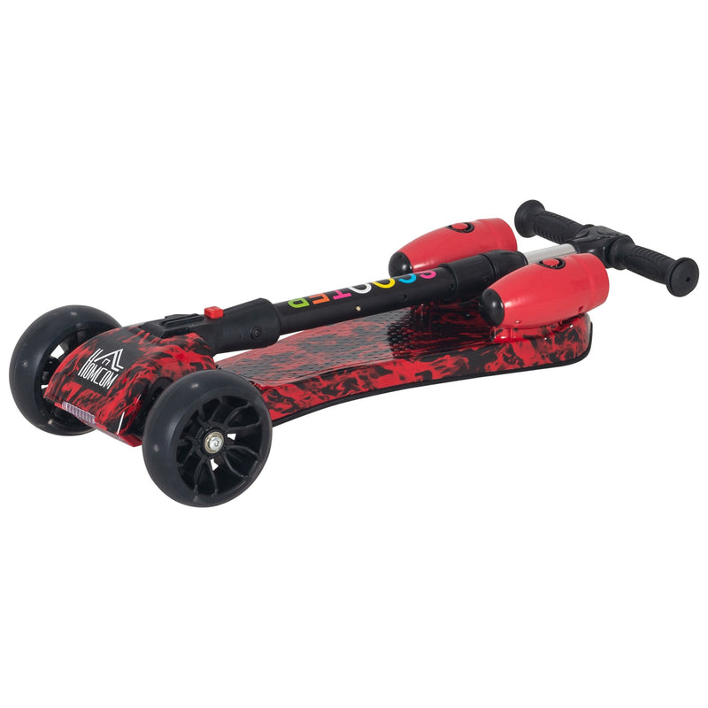 HOMCOM Kids 3 Wheel Kick Scooter Adjustable Height w/ Flashing Wheels Music Water Spray Foldable Design Cool On Off Road Vehicle Red