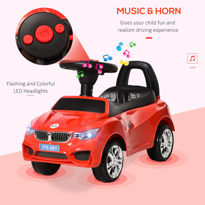 HOMCOM Ride on Sliding Car Baby Toddler Walker Foot to Floor Slider Stroller w/ Horn Music Working Lights Hidden Storage Big Steering Wheel Red