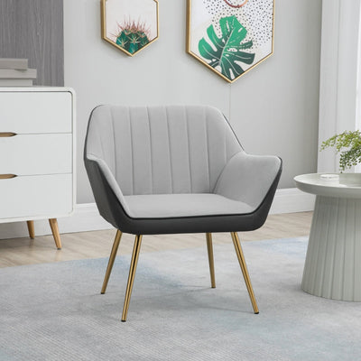 Modern Velvet Armchairs With Gold Steel Legs, Light Grey