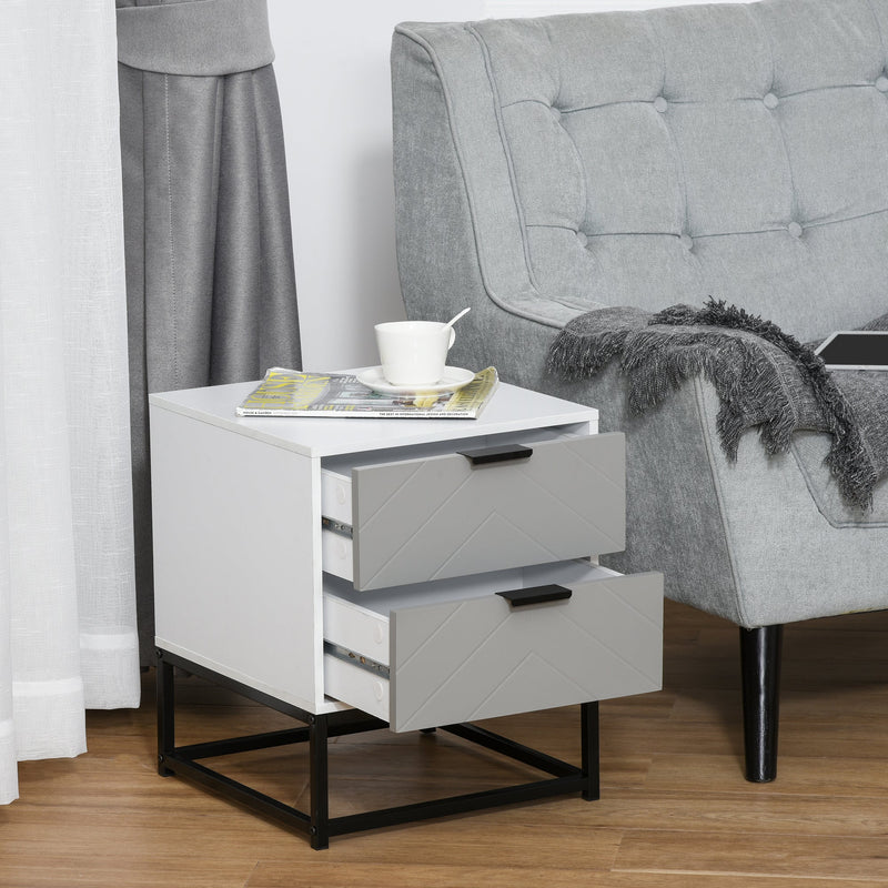 HOMCOM Bedside Cabinet with 2 Drawer Storage Unit, Unique Shape Bedroom Table Nightstand with Metal Base, for Living Room, Study Room, Dorm